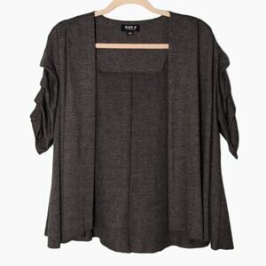 ALLEN B. by Allen Schwartz Womens M Gray Open Front Ruffled Cardigan Sweater